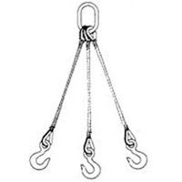 1-1/4" x 11' Triple Leg Wire Rope Bridle Sling with Crosby 15 Ton Alloy Eye Hoist Hooks