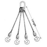 1-1/4" x 14' Quad Leg Wire Rope Bridle Sling with Crosby 15 Ton Alloy Eye Hoist Hooks