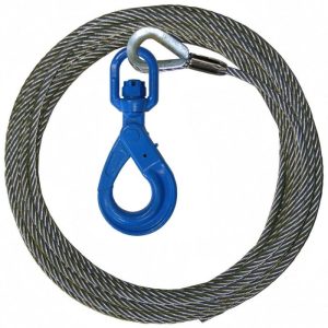 1/2" x 100' Steel Core Winch Line with 3/8" Swivel Self Locking Hook