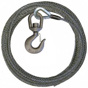 1/2" x 100' Steel Core Winch Line with 5 Ton Alloy Swivel Hook