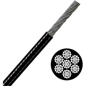 1/4-5/16" 7x19 Vinyl Coated Galvanized Aircraft Cable - Black - Per Foot