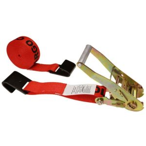 2" x 27' Red Ratchet Strap with Flat Hooks - 3333 lbs WLL