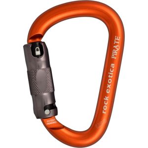 Rock Exotica Pirate Aluminum Carabiner - 3-Stage Locking - Orange with Black Gate