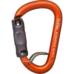 Rock Exotica Pirate Aluminum Carabiner with WireEye - 3-Stage Locking - Orange with Black Gate