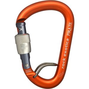 Rock Exotica Pirate Aluminum Carabiner with WireEye - Screw Locking - Orange with Bright Gate