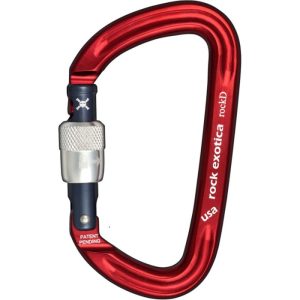 Rock Exotica rockD Aluminum Carabiner - Screw Locking - Red with Black Gate