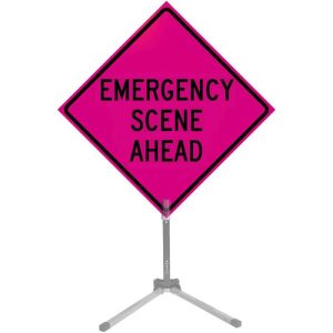 36" Roll-up Traffic Safety Sign - "Emergency Scene Ahead" (Pink Reflective Vinyl)