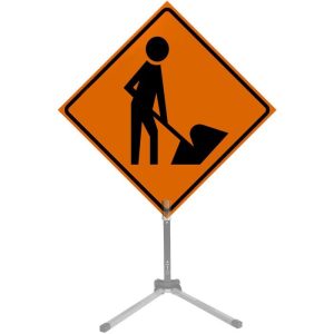 "Men Working Symbol" Roll-up Traffic Safety Sign 36" - Orange Solid Vinyl