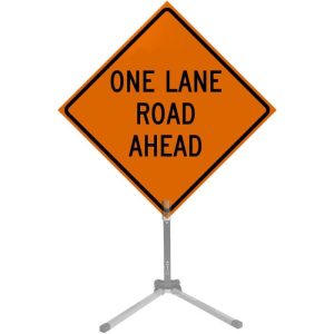 36" Roll-up Traffic Safety Sign - "One Lane Road Ahead" (Orange Solid Vinyl)