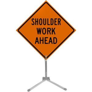 36" Roll-up Traffic Safety Sign - "Shoulder Work Ahead" (Orange Solid Vinyl)