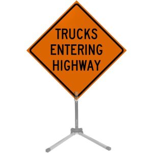 36" Roll-up Traffic Safety Sign - "Trucks Entering Highway" (Orange Solid Vinyl)
