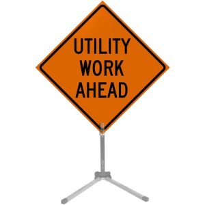 36" Roll-up Traffic Safety Sign - "Utility Work Ahead" (Orange Solid Vinyl)