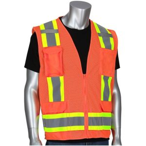 PIP® ANSI Class 2 Mesh Surveyors Safety Vest - Hi-Viz Orange - 5XL