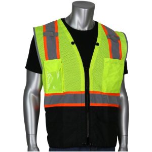 PIP® ANSI Class 2 Mesh Top / Ripstop Bottom Tech-Ready Surveyors Safety Vest - Hi-Viz Yellow - Small