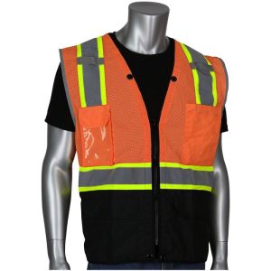 PIP® ANSI Class 2 Mesh Top / Ripstop Bottom Tech-Ready Surveyors Safety Vest - Hi-Viz Orange - XL