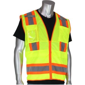 PIP® ANSI Class 2 Mesh Top / Solid Bottom Surveyors Tech Safety Vest - Hi-Viz Yellow - 2XL