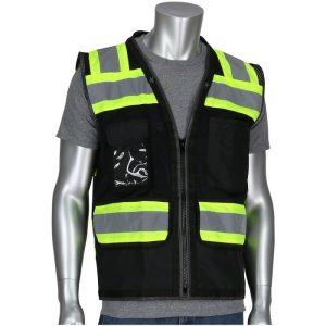 PIP® ANSI Class 2 Mesh Tech-Ready Surveyors Safety Vest with D-Ring Access - Black - XL