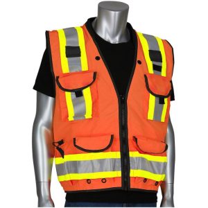 PIP® ANSI Class 2 Ripstop Front / Mesh Back Tech-Ready Surveyors Safety Vest - Hi-Viz Orange - 4XL