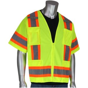 PIP® ANSI Class 3 Solid Front / Mesh Back Surveyors Safety Vest - Hi-Viz Yellow - 3XL