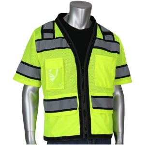PIP® ANSI Class 3 Mesh Tech-Ready Surveyors Safety Vest with D-Ring Access - Hi-Viz Yellow - 4XL