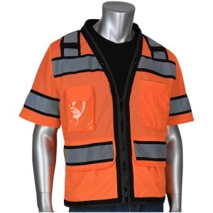 PIP® ANSI Class 3 Mesh Tech-Ready Surveyors Safety Vest with D-Ring Access - Hi-Viz Orange - Small